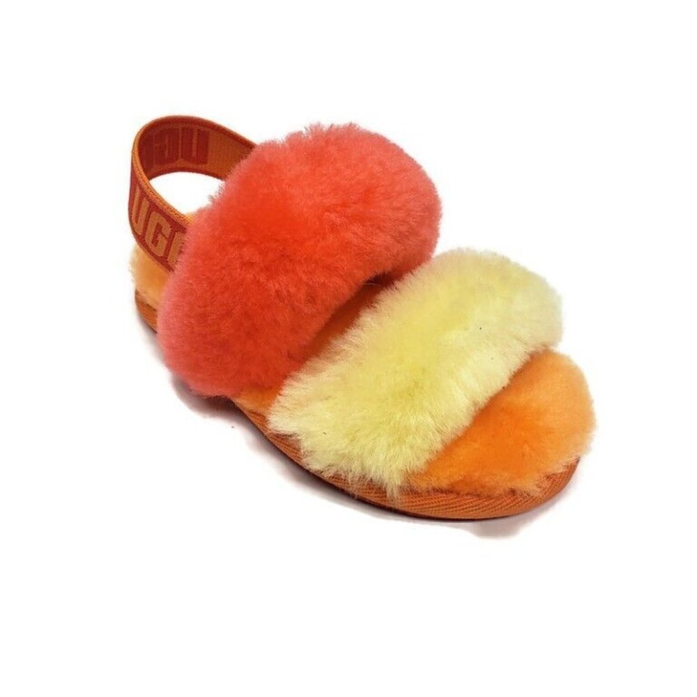 UGG Sz 6 Age 2-3 Oh Yea Slide Slippers S/N 1116636T Lamb Fur Red Orange Toddler